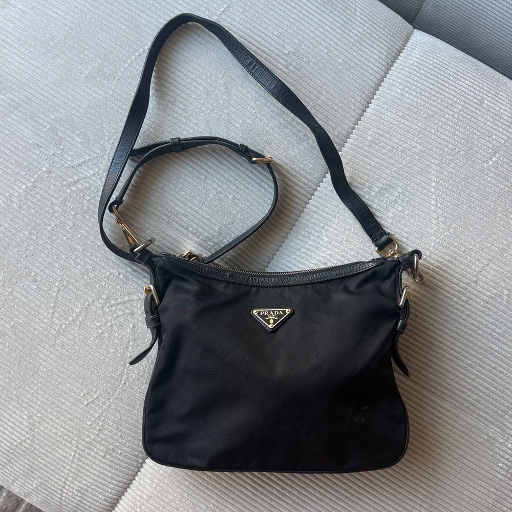 Prada Black Nylon Crossbody with Gold-Tone Hardware
